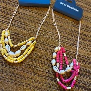 Fuchsia Seashell triple strand beaded necklace